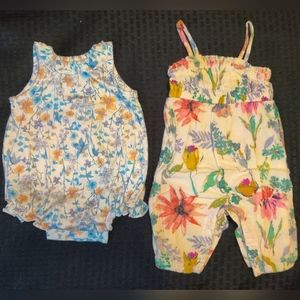 2 lightweight baby girl tank onesie & jumpsuit, size 0-3m